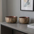 Set of Two Brown Wood 1 Ounce Round Pot Planters