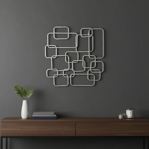 27" X 26" Silver Geometric Metal Abstract Hanging Dimensional Sculpture
