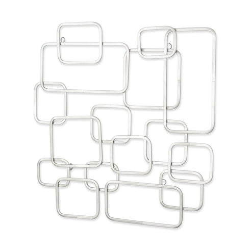27" X 26" Silver Geometric Metal Abstract Hanging Dimensional Sculpture