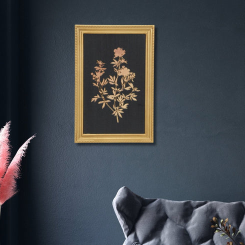 21" X 14" Gold And Black Flower Bouquet Wood Framed Art