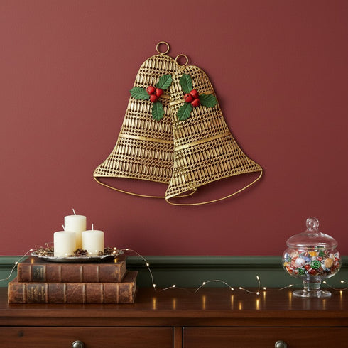 14" X 14" Gold Metal Christmas Bells Hanging Dimensional Sculpture