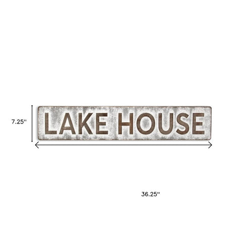 7" X 36" Gray Lake House Galvanized Metal Wall Decor
