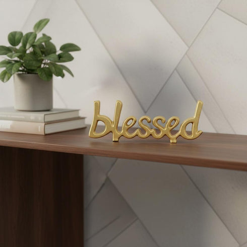 8" Gold Cast Iron Blessed Hand Painted Tabletop Sculpture