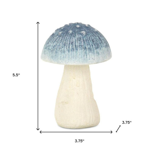 6" Blue And Off White Cast Iron Mushroom Tabletop Sculpture