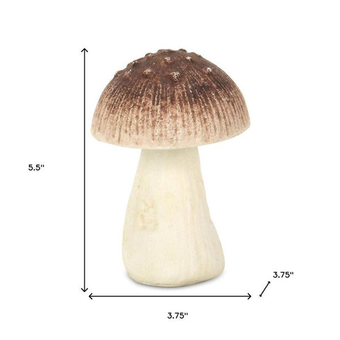 6" Red And Off White Cast Iron Mushroom Tabletop Sculpture