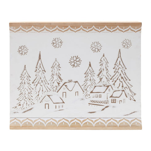 16" X 19" Natural And White Winter Village Christmas Trees Hanging Wall Decor