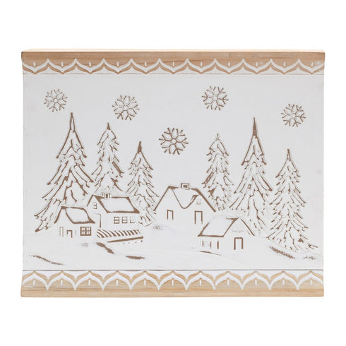 16" X 19" Natural And White Winter Village Christmas Trees Hanging Wall Decor