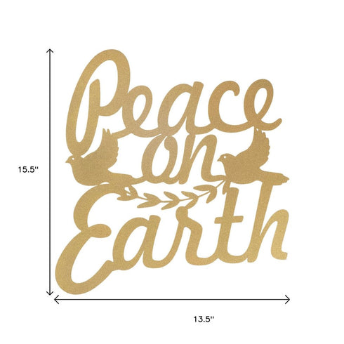16" X 14" Gold Metal Peace On Earth Metal Text Wall Decor