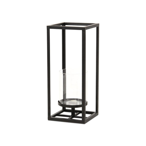 13" Black And Clear Metal And Glass Tabletop Candle Holder