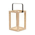 16" Clear And Natural Glass And Solid Wood Tabletop Lantern Candle Holder