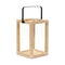 16" Clear And Natural Glass And Solid Wood Tabletop Lantern Candle Holder