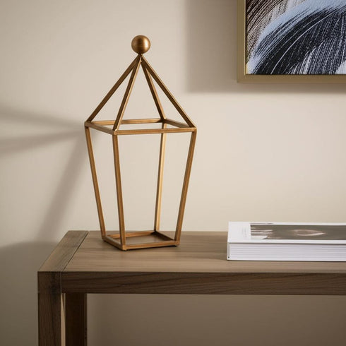 24" Gold Geometric Metal Tabletop Lantern Candle Holder