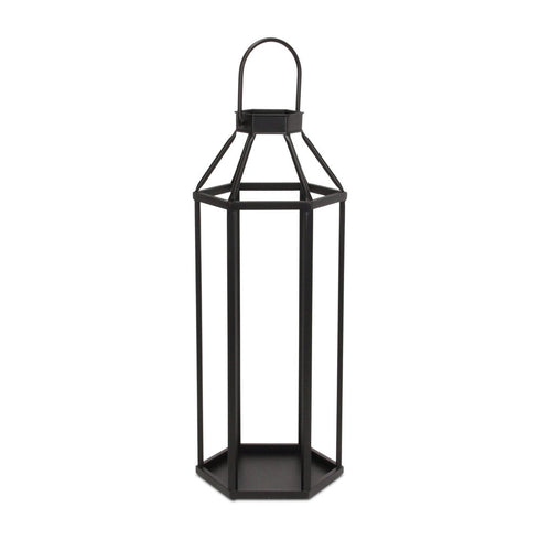 32" Black Geometric Metal Floor Lantern Candle Holder