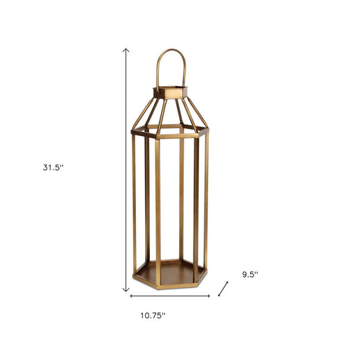 32" Gold Geometric Metal Floor Lantern Candle Holder