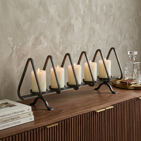 10" Black Metal Centerpiece Candelabra Candle Holder