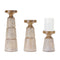 Set of Three Brown And White Distressed Floral Resin Tabletop Pillar Candle Holders