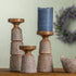 Set of Three Brown And White Distressed Floral Resin Tabletop Pillar Candle Holders