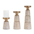 Set of Three Brown And White Distressed Floral Resin Tabletop Pillar Candle Holders