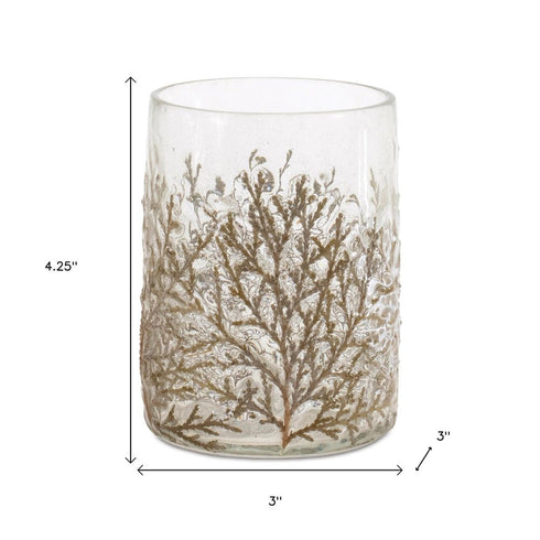 Set of Three Brown And Clear Botanical Leaf Glass Tabletop Votive Candle Holders