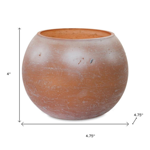 Set of Two Pink And Brown Distressed Abstract Glass Tabletop Votive Candle Holders