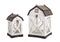 Set of Two White And Brown Distressed Geometric Wood Floor Lantern Candle Holders