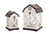 Set of Two White And Brown Distressed Geometric Wood Floor Lantern Candle Holders