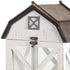 Set of Two White And Brown Distressed Geometric Wood Floor Lantern Candle Holders