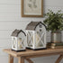 Set of Two White And Brown Distressed Geometric Wood Floor Lantern Candle Holders