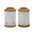 Set of Two White And Brown Geometric Metal Tabletop Lantern Candle Holders