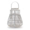 15" White Distressed Woven Manufactured Wood Centerpiece Lantern Candle Holder