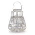 15" White Distressed Woven Manufactured Wood Centerpiece Lantern Candle Holder