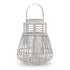 15" White Distressed Woven Manufactured Wood Centerpiece Lantern Candle Holder