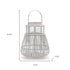 15" White Distressed Woven Manufactured Wood Centerpiece Lantern Candle Holder