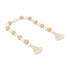 38" White And Natural Wood And Fabric Hand Painted Decorative Tassel