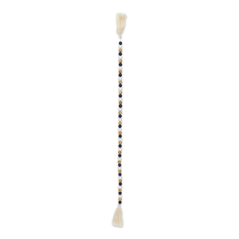 36" Blue Natural And White Wood Hand Painted Decorative Tassel