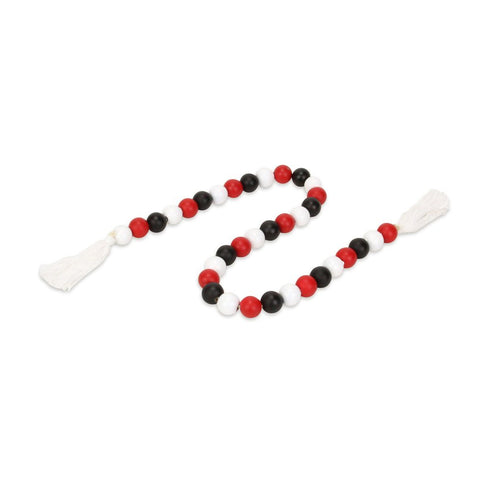 40" Black Red And White Wood Hand Painted Decorative Tassel