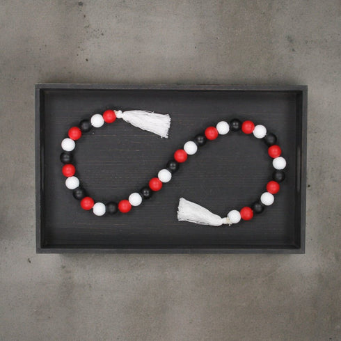 40" Black Red And White Wood Hand Painted Decorative Tassel
