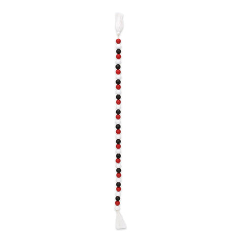 40" Black Red And White Wood Hand Painted Decorative Tassel