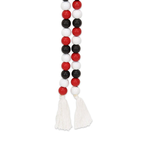 40" Black Red And White Wood Hand Painted Decorative Tassel