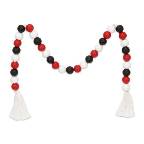 40" Black Red And White Wood Hand Painted Decorative Tassel