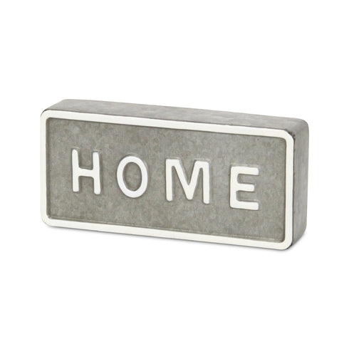 4" Gray And White Metal Home Hand Painted Tabletop Sign