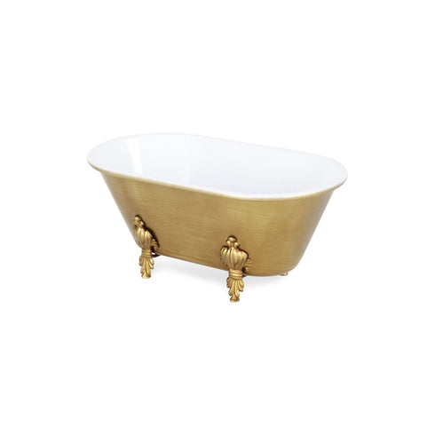 12" Gold And White Metal Hand Painted Decorative Tub