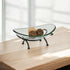 17" Clear And Black Glass And Metal Oval Decorative Bowl With Stand