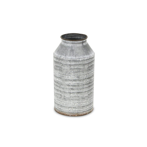 10" Gray Galvanized Metal Geometric Patterned Jug Vase