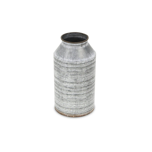 10" Gray Galvanized Metal Geometric Patterned Jug Vase