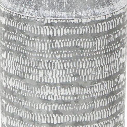 10" Gray Galvanized Metal Geometric Patterned Jug Vase