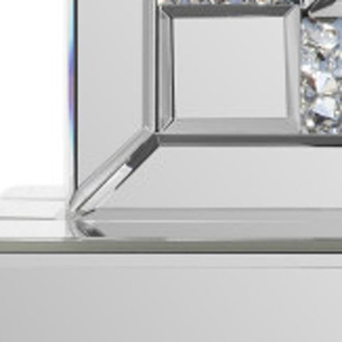 16" Silver And White Faux Crystal And Mirrored Glass Table Clock