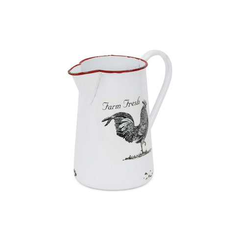 8" Black And White Metal Farm Fresh Chicken Decorative Jug