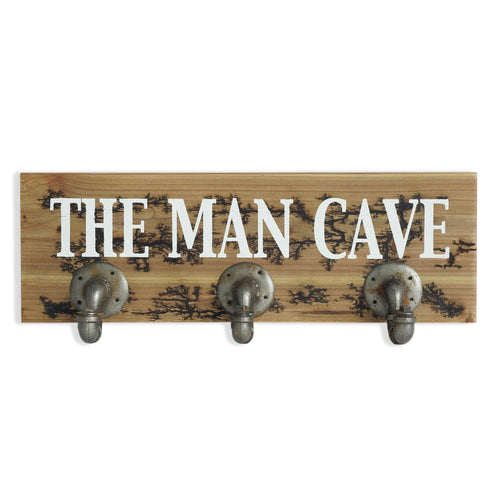 12" X 27" Natural Silver And White Man Cave Metal And Wood Wall Decor With Hooks