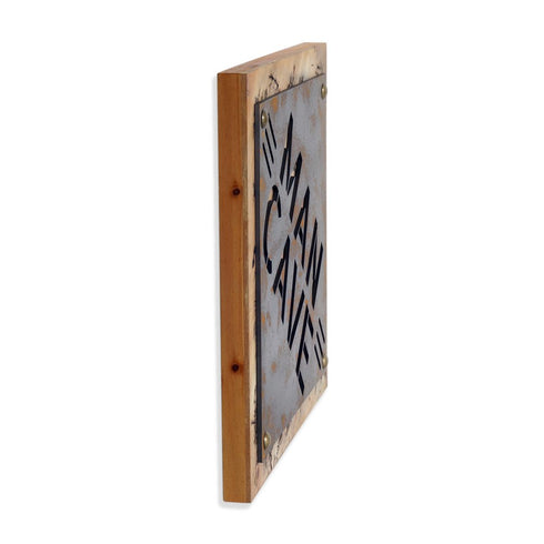 19" X 18" Gray And Natural Man Cave Metal And Wood Wall Decor